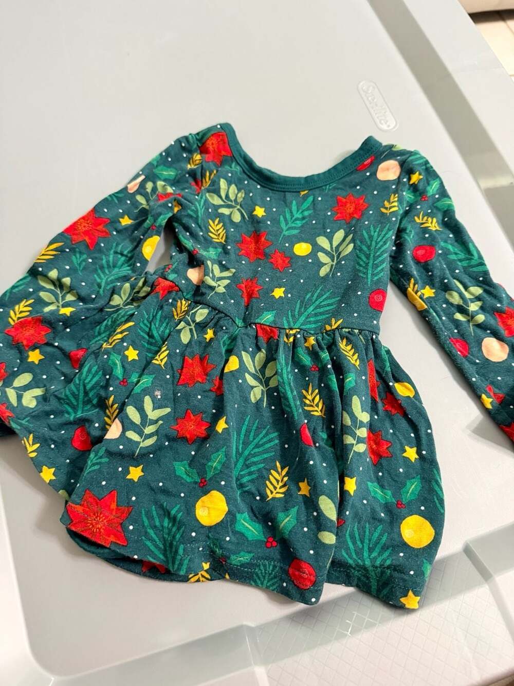 Play By Little Sleepies Twirl Dress 3-6 Months Green Christmas Floral